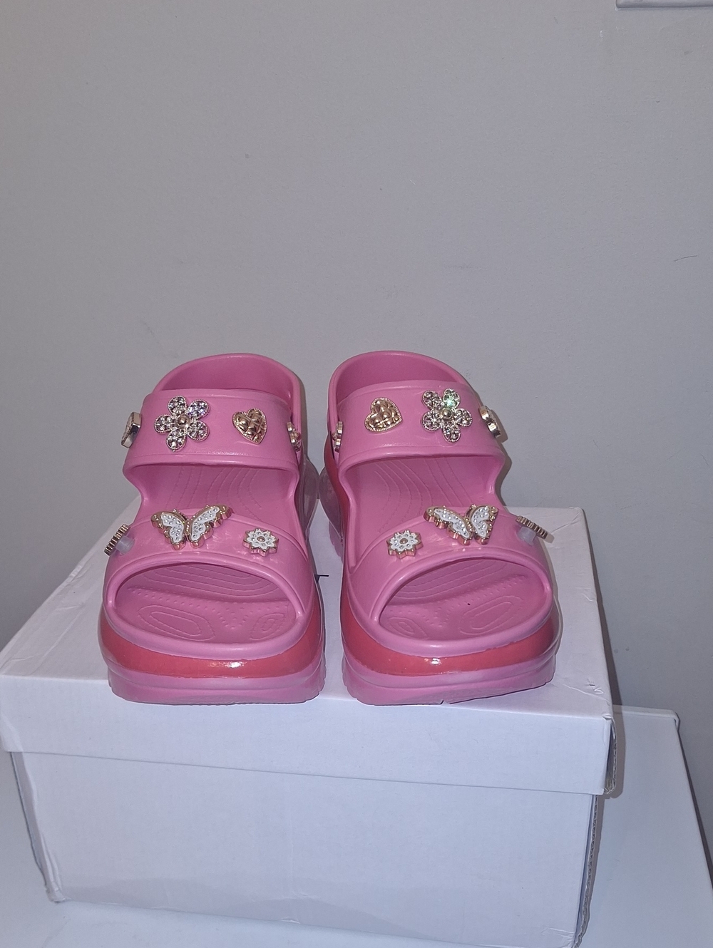 Cape Robbin Pink Platform Slide Sandals with Jewel Accents